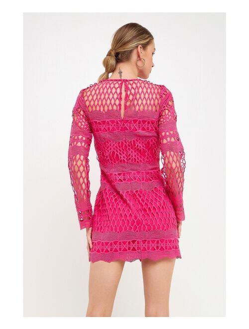 ENDLESS ROSE Women's Long Sleeve Crochet Mini Dress