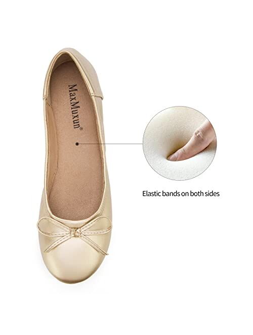 MaxMuxun Women's Ballet Flats Foldable Slip On Flats Shoes for Women Comfortable Ballerina Dressy Shoes with Bow Tie