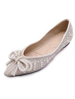 YQRUIMIAO Flats Shoes Women Rhinestone Wedding Flats Pointed Toe Ballet Flat Shoe Low Heel Dress Shoes Sparkly Flats for Women