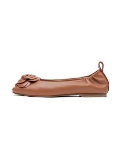 Linea Paolo - Nina - Womens Soft Slip on Ruched Leather Floral Ballet Flat