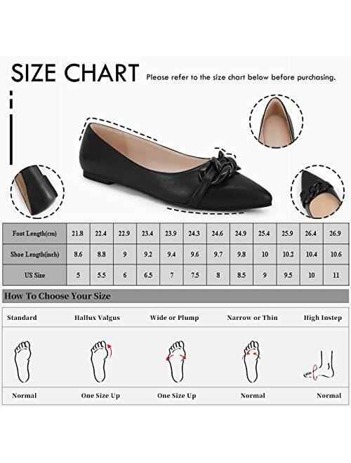 Coutgo Women's Ballet Flats Chain Pointed Toe Slip On Flats Shoes for Women Dressy Comfort Loafers