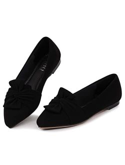 MUSSHOE Women's Flats Dressy Pointed Toe Comfortable Bowknot Ballet Flats Shoes