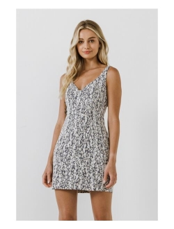 Women's Leopard Sleeveless Fitted Dress with Lace Texture