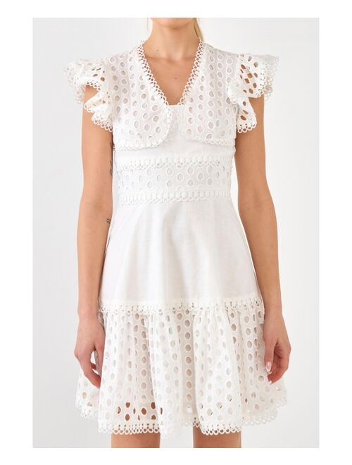 ENDLESS ROSE Women's Eyelet Mixed Media Mini Dress