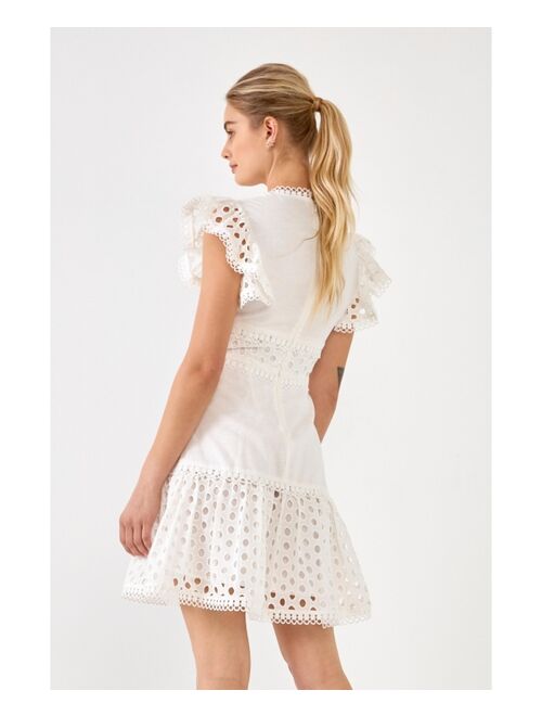 ENDLESS ROSE Women's Eyelet Mixed Media Mini Dress