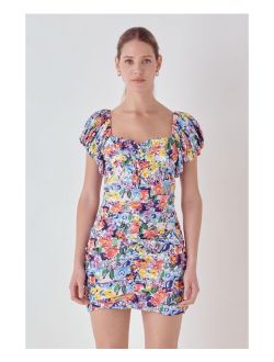 Women's Floral Off the Shoulder Ruched Mini Dress