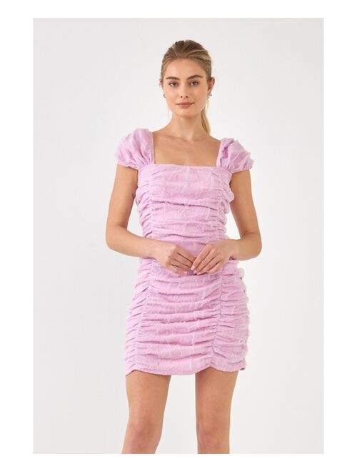 ENDLESS ROSE Women's Ruched Mini Dress with Cap Sleeves