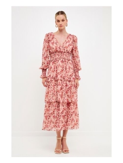 Women's Floral Chiffon Wrapped Maxi Dress