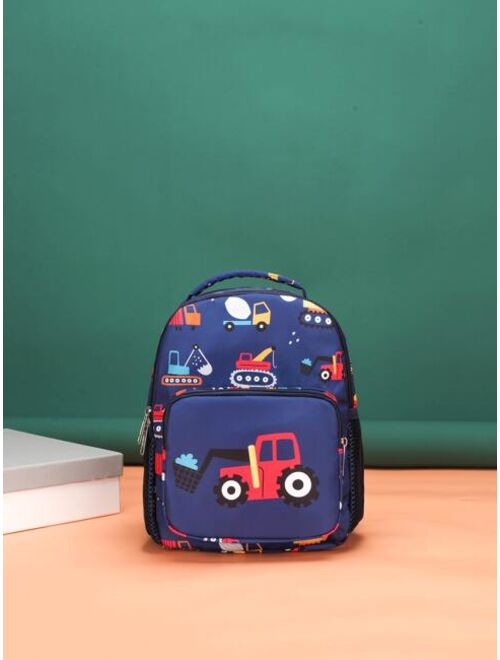 Shein Boys Cartoon Pattern Backpack With Adjustable-strap