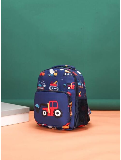 Shein Boys Cartoon Pattern Backpack With Adjustable-strap