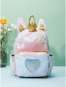 Girls Heart Graphic Sequin Decor Classic Backpack