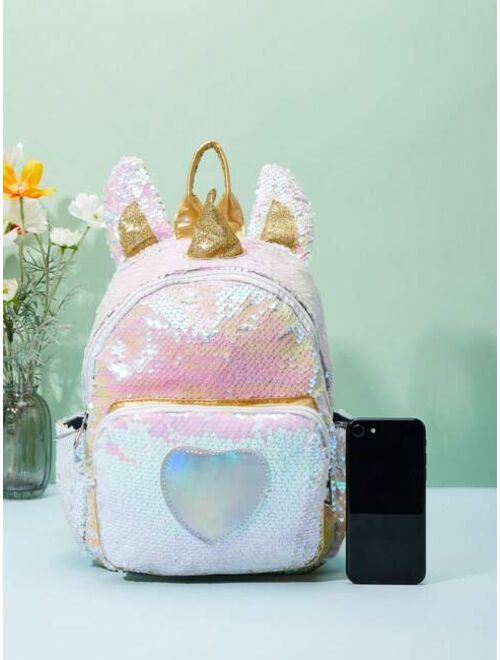 Shein Girls Heart Graphic Sequin Decor Classic Backpack
