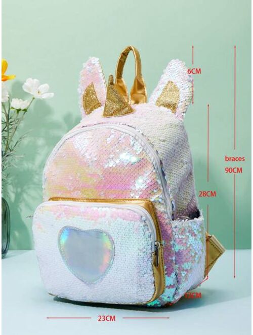 Shein Girls Heart Graphic Sequin Decor Classic Backpack