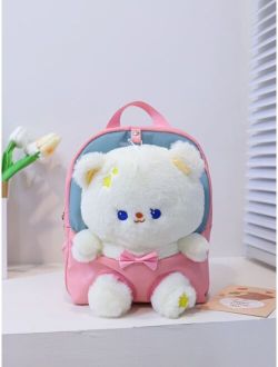 Shein Kid's Backpack For Kindergarten Girls, Cute Cartoon Plush Bear Decorated School Bag