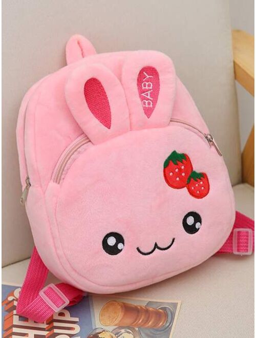 Shein Girl's Plush Lovely Cartoon Rabbit & Strawberry Design Backpack