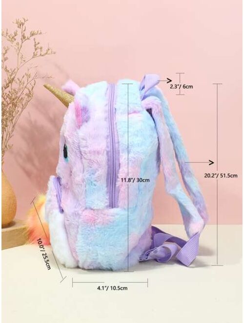 Shein Girls Cartoon Design Fluffy Backpack