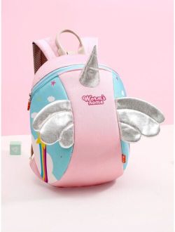 Kid's Color Block Backpack With Wing Decoration