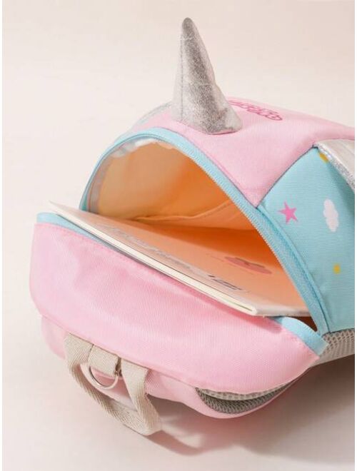 Shein Kid's Color Block Backpack With Wing Decoration