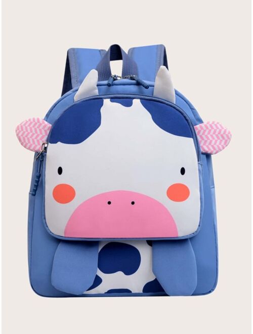 Shein Kid's Blue Cow Print Large Capacity Multi-pocket Travel Backpack With Shoulder Straps