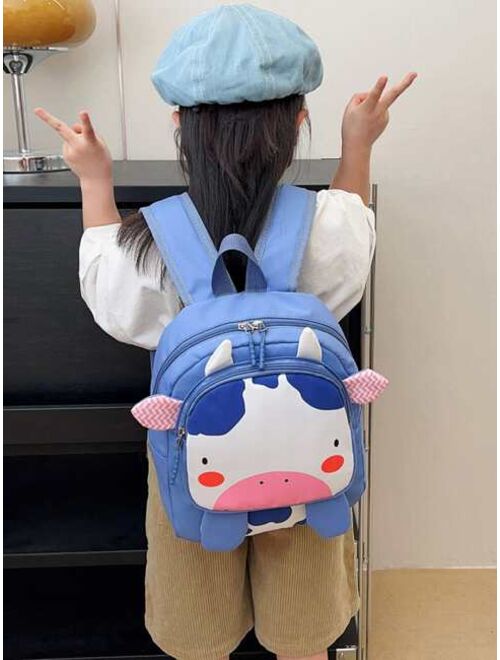 Shein Kid's Blue Cow Print Large Capacity Multi-pocket Travel Backpack With Shoulder Straps
