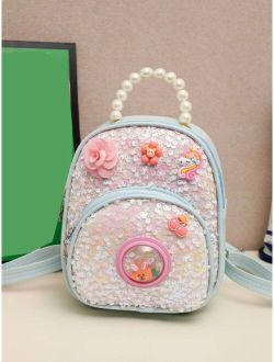 Shein Kids' Pvc Sparkly Cute Backpack With Unicorn Pearl Decoration, Multifunctional, Adjustable Straps, Four Colors Available