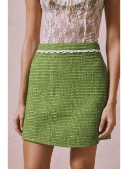 Macaron Green Tweed Mini Skirt