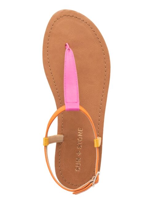 SUN + STONE Kristi T-Strap Flat Sandals, Created for Macy's