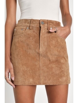 Blank NYC Downtown Trend Brown Suede Leather Mini Skirt
