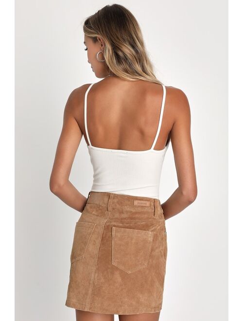 BLANKNYC Blank NYC Downtown Trend Brown Suede Leather Mini Skirt