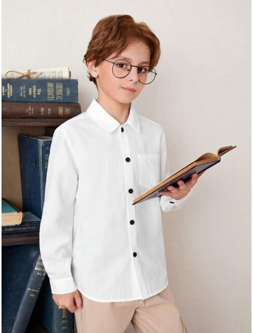 SHEIN Tween Boy Solid Button Front Shirt
