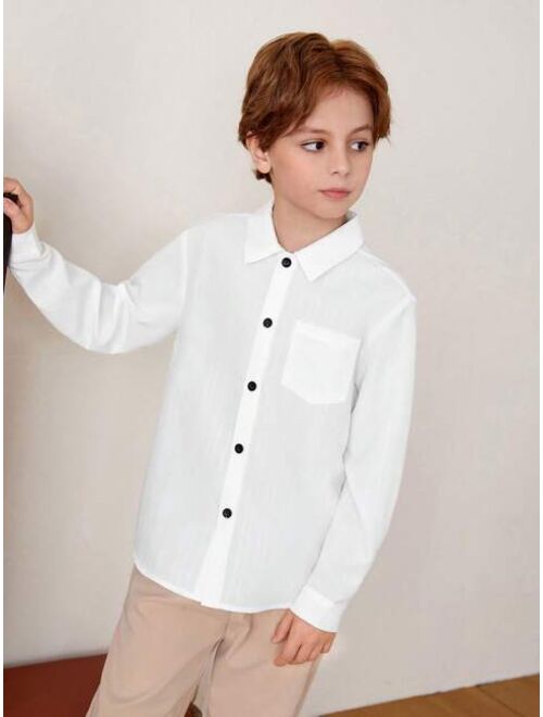 SHEIN Tween Boy Solid Button Front Shirt