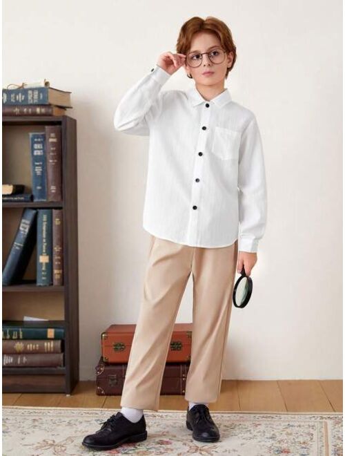 SHEIN Tween Boy Solid Button Front Shirt