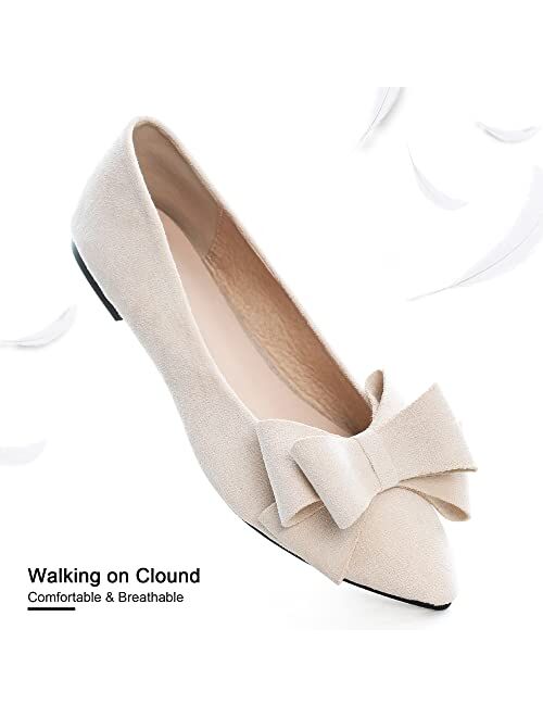 Dear Time Women's Casual Flats Bowknot Pointed Toe Ballet Flats Dressy Bridal Shoes Slip Ons Loafers for Women Comfortable Shoes