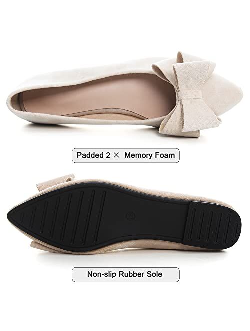 Dear Time Women's Casual Flats Bowknot Pointed Toe Ballet Flats Dressy Bridal Shoes Slip Ons Loafers for Women Comfortable Shoes