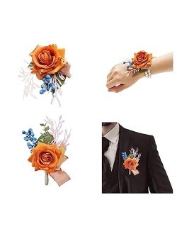 AJOYEGG Wrist Corsage Wristlet Band Bracelet: Set of 6 Corsage Flower for Women Bride Bridesmaid Wedding Prom(Dusty Blue)