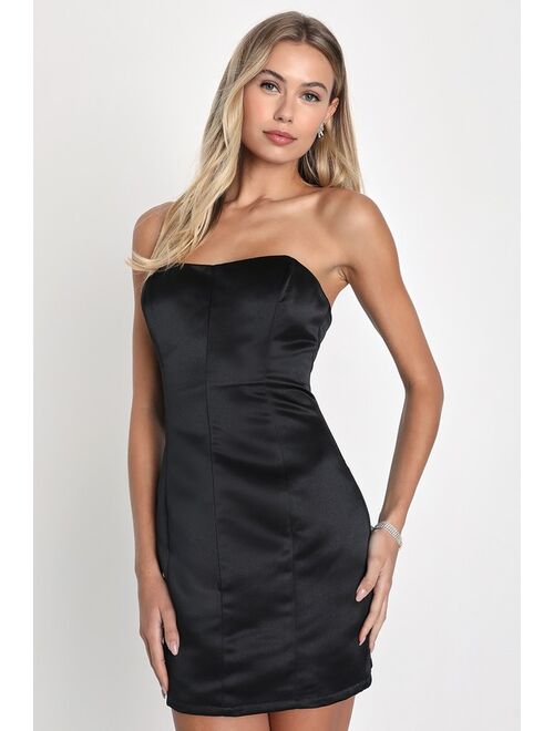 Lulus Perfectly Exquisite Black Satin Strapless Bodycon Mini Dress