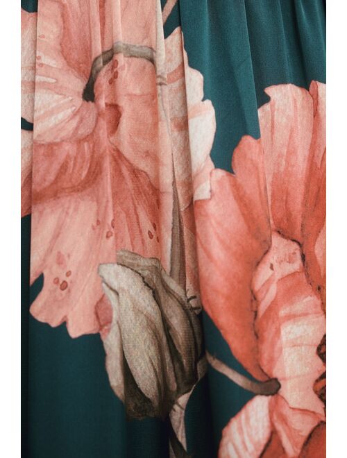 Hutch Guthrie Sleeveless Floral V-Neck Side-Slit Satin Maxi Dress