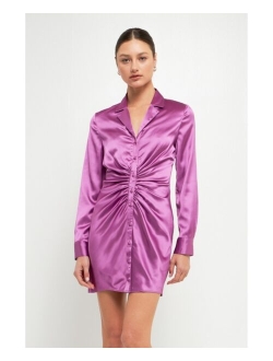 Women's Collared Satin Cinched Dress