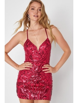 Undeniably Amazing Berry Red Sequin Lace-Up Homecoming Mini Dress