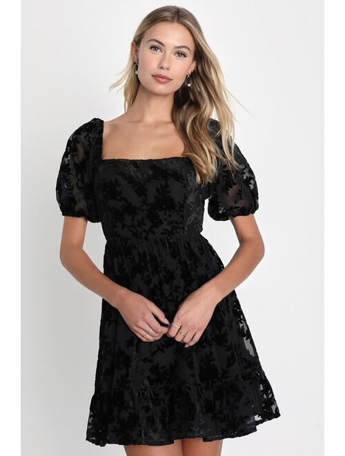 Lulus Romantic Instinct Black Burnout Velvet Mini Dress