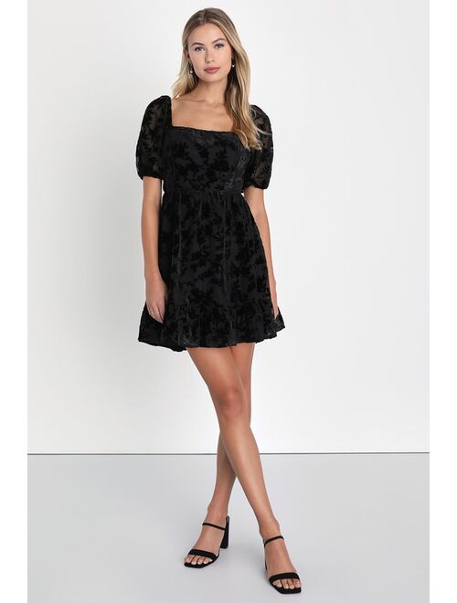 Lulus Romantic Instinct Black Burnout Velvet Mini Dress