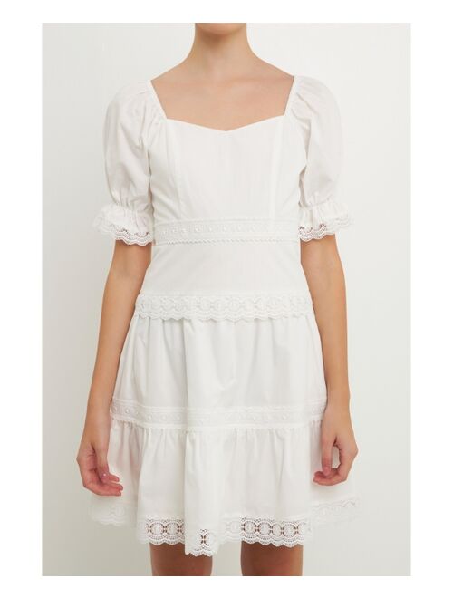 endless rose Women's Sweetheart Lace Combo Puff Mini Dress