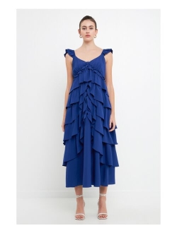 Women's Waterfall Tiered Maxi High Low Dress
