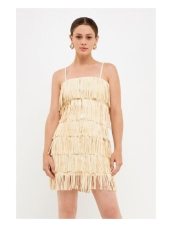 Women's Suede Fringed Spaghetti Dress