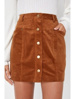 Charming Feeling Rust Brown Corduroy Mini Skirt