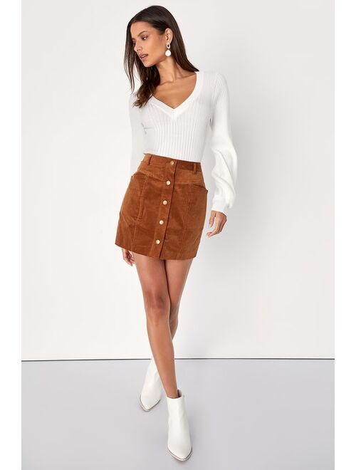 Lulus Charming Feeling Rust Brown Corduroy Mini Skirt