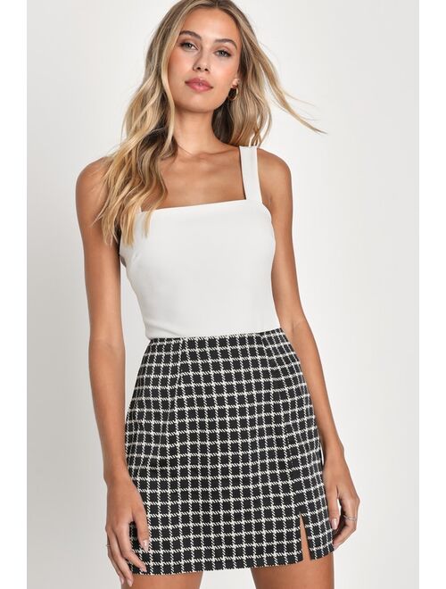 Lulus Uptown Energy Black and White Plaid Satin Mini Skirt