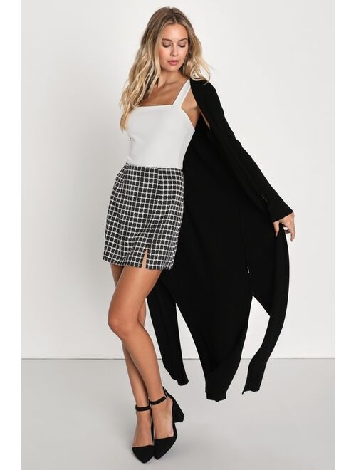 Lulus Uptown Energy Black and White Plaid Satin Mini Skirt