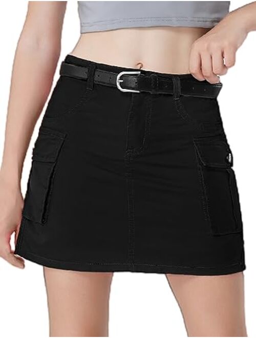 Mebius Girls Cargo Skirt Cotton Elastic High Waist A-Line Short Mini Skirt with Pockets for School Casual 8-14Y