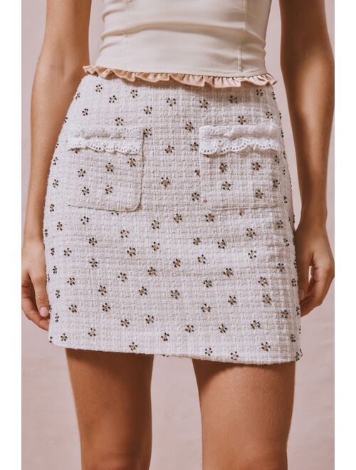 Buy Sister Jane Reine Tweed Embellished Mini Skirt online | Topofstyle